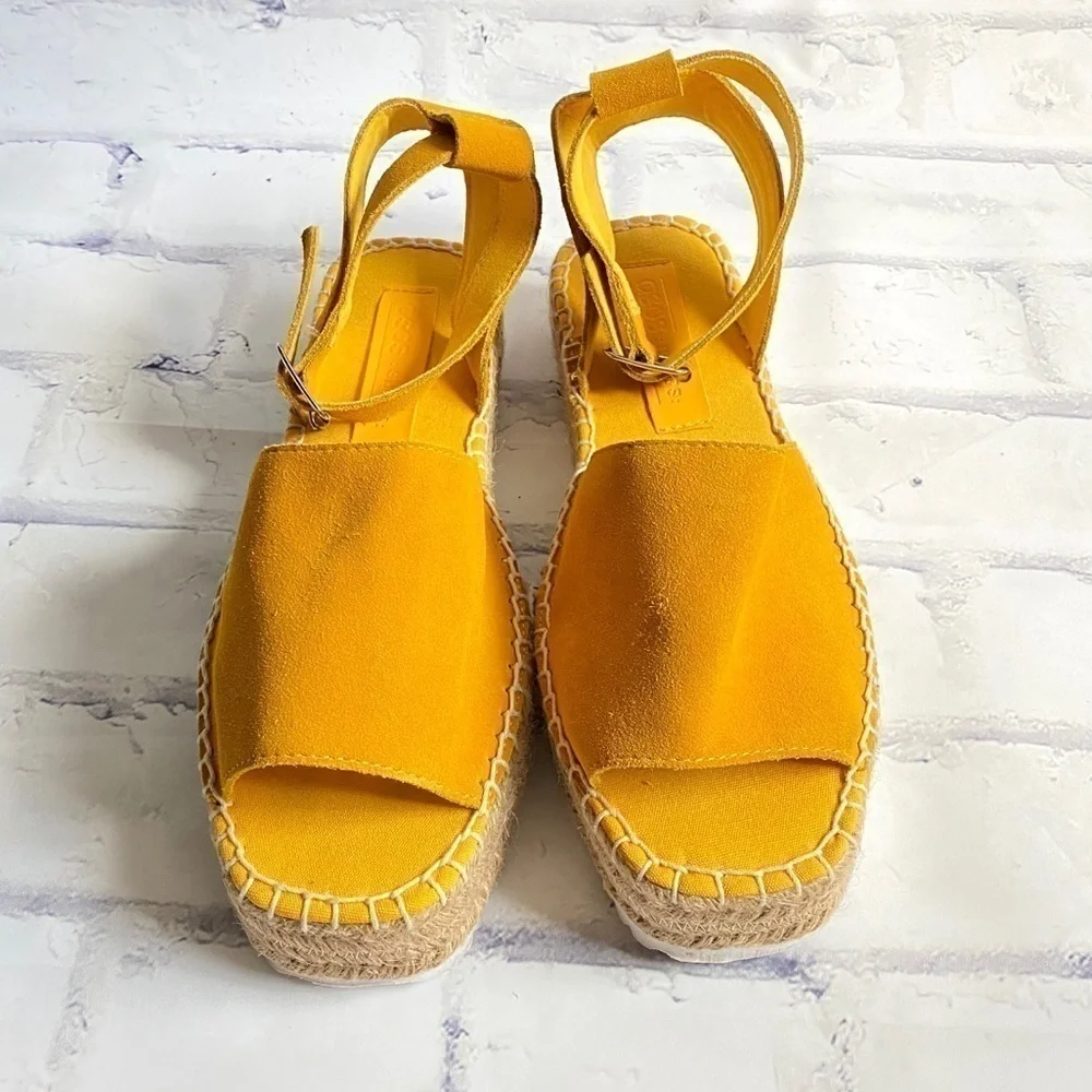 ASOS Mustard yellow strappy suede leather platform espadrille Jacoba size 7